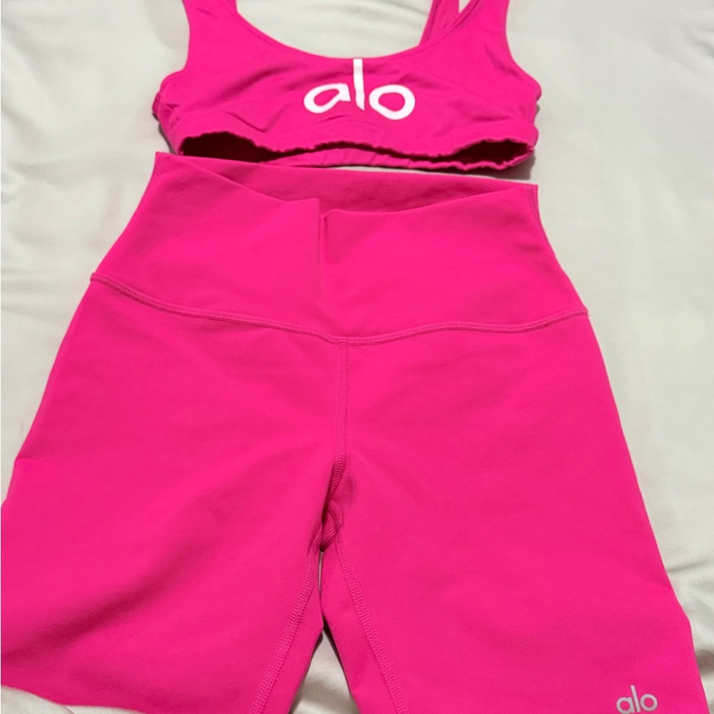 Alo Pink Sports Bra and Shorts Set
